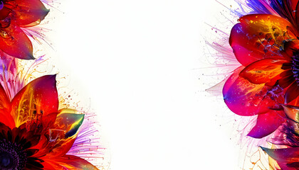 Vibrant floral design with colorful petals and splashes, ideal for backgrounds.