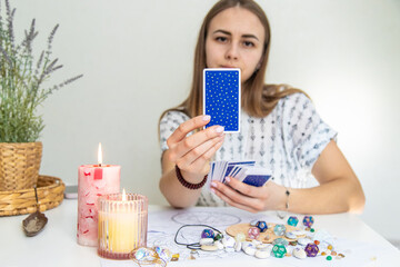 Tarot Card Reading with Candles and Crystals