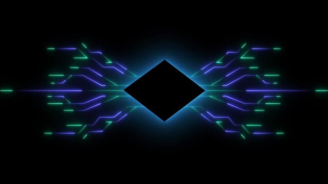 Advanced Futuristic CPU chip set and electric circuit with data transfer moving on dark background Neon glowing futuristic cyberspace technology background template.