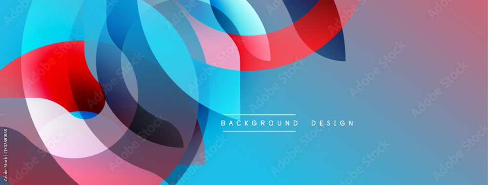 Poster Abstract fluid shapes overlap, creating dynamic colorful background. Blue, red, white hues blend seamlessly. Modern design element.