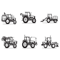 Vector line drawing of tractor mounted sprayer machinery