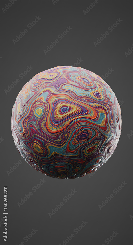 Poster abstract colorful swirled sphere 3d rendered multicolored orb psychedelic texture digital art