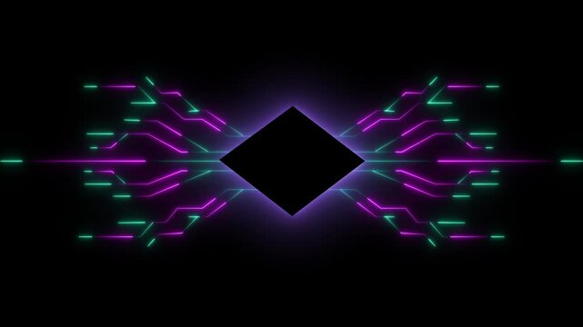 Advanced Futuristic CPU chip set and electric circuit with data transfer moving on dark background Neon glowing futuristic cyberspace technology background template.