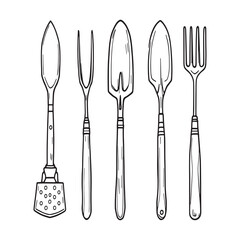 vector outline of garden transplanter tool in line art
