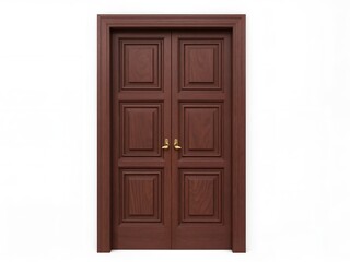 Obraz premium A wooden door on a white wall with a white background.