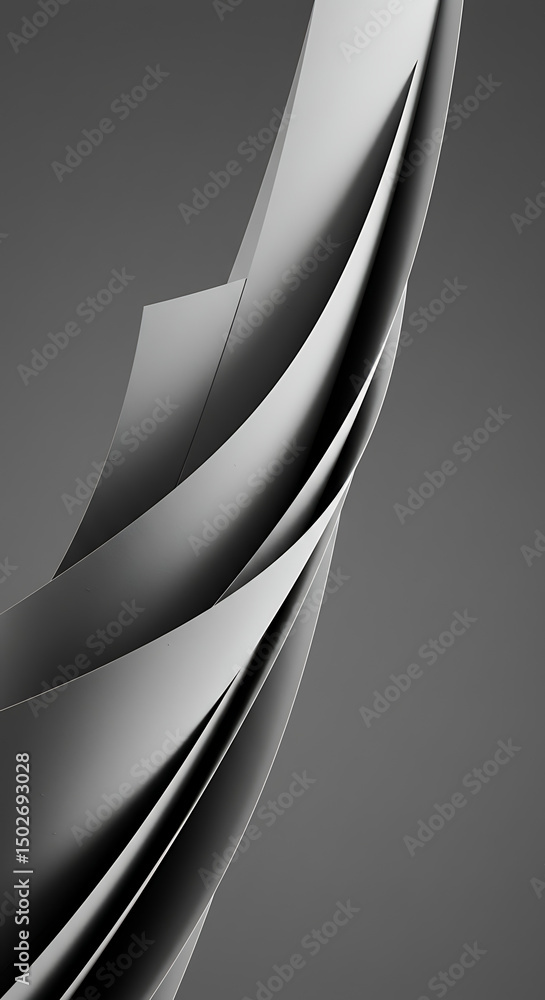 Poster abstract grayscale 3d render of flowing curved shapes elegant modern design smooth layered forms