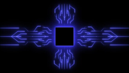 Advanced Futuristic CPU chip set and electric circuit with data transfer moving on dark background Neon glowing futuristic cyberspace technology background template. - Powered by Adobe