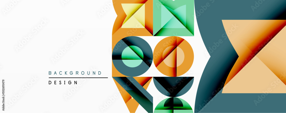 Poster abstract geometric composition. overlapping shapes create modern design. gradient colorsorange, teal