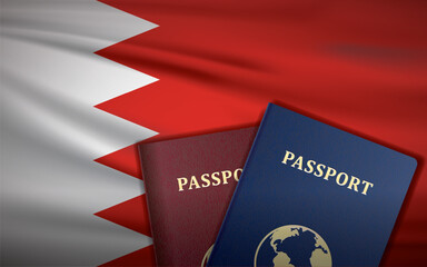 Bahrain Passports with Flag of Bahrain Background	