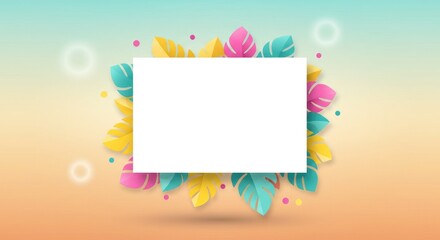 Fototapeta premium Colorful leaf frame design on gradient background for creative use 