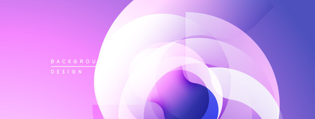 Abstract gradients form layered circles. Violet, white hues create dynamic visual effect. Modern design element.