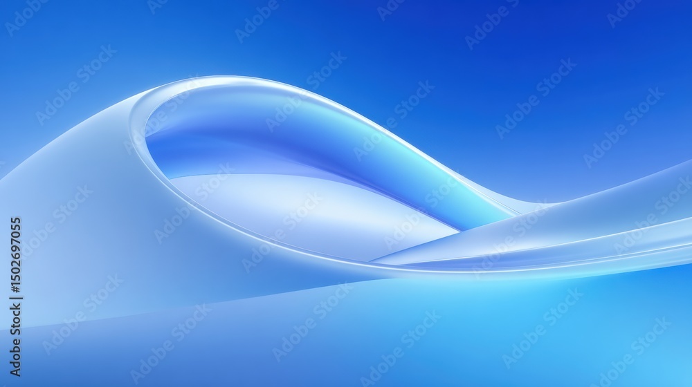 Poster close-up of a curved blue and white abstract background with a soft, blurry wave pattern.