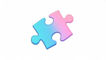 Fototapeta premium A single gradient puzzle piece in blue and pink on a white background.