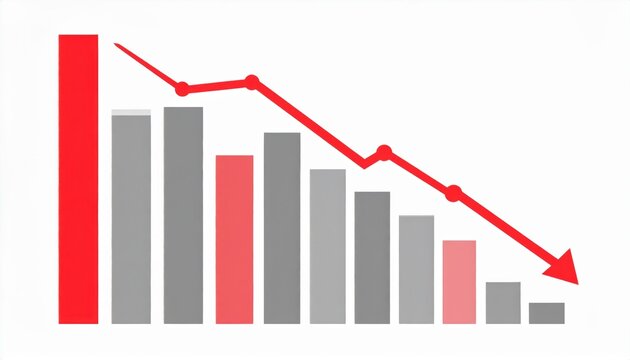A bar chart with a red downward trend line indicating a significant decline over time.