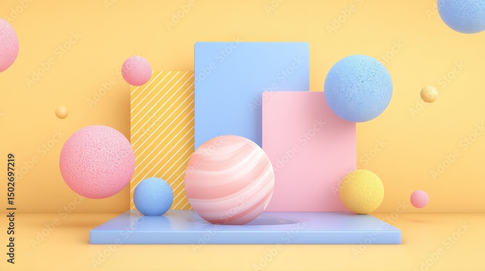 Poster close-up of a vibrant, multicolored spherical object featuring numerous colorful balls in sharp focu