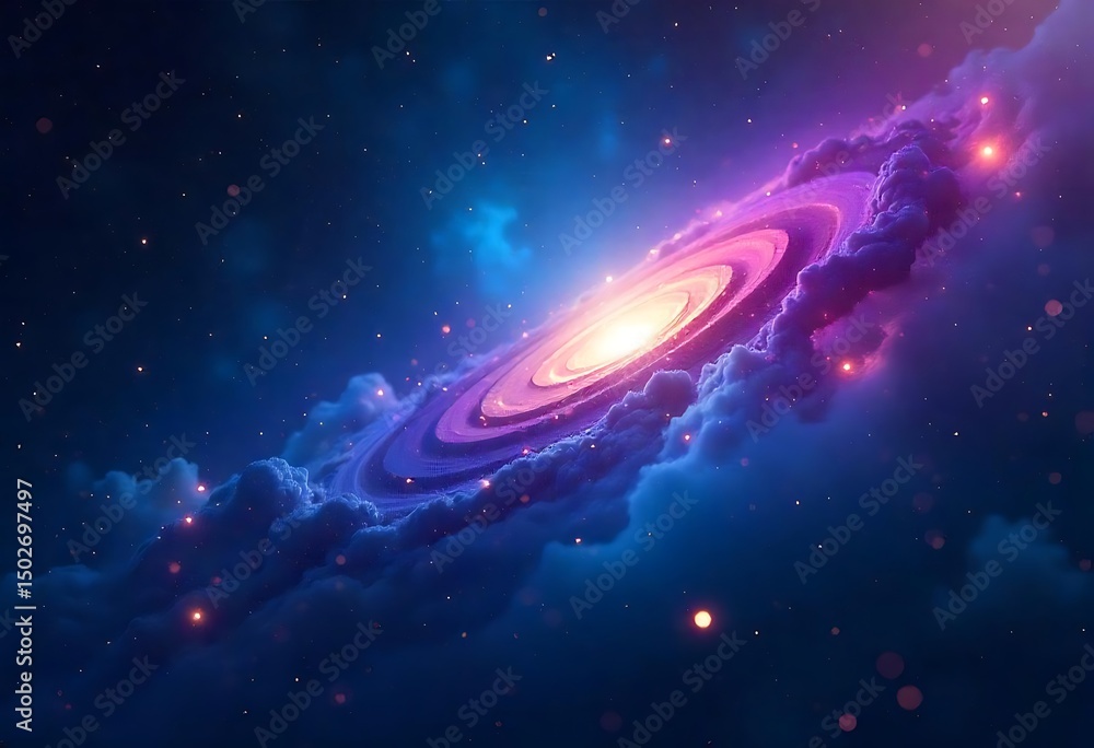 Poster generative ai a swirling galaxy enveloped in nebulous clouds and stardust