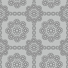 black geometric shape flower on grey background, vector seamless pattern design