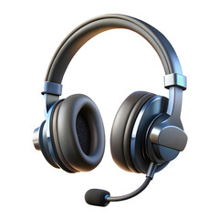 Headphones with mic 3D PNG icon isolated with transparent background