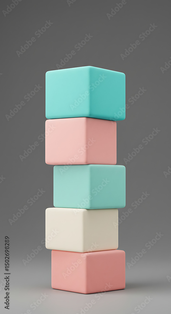 Poster stacked pastel cubes abstract minimalist 3d render modern color blocks