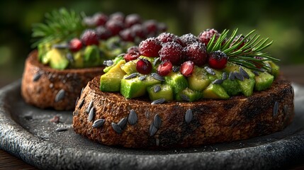 Avocado toast with seeds highlighting natural colors and textures