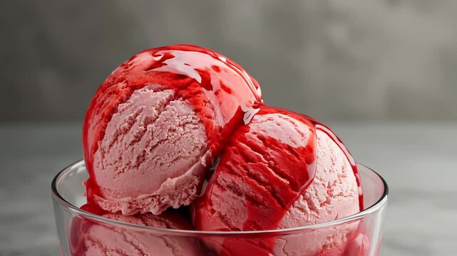 Xarope sendo derramado sobre sorvete v&iacute;deo