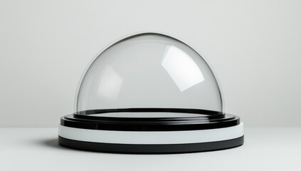 Clear glass dome on a black and white pedestal