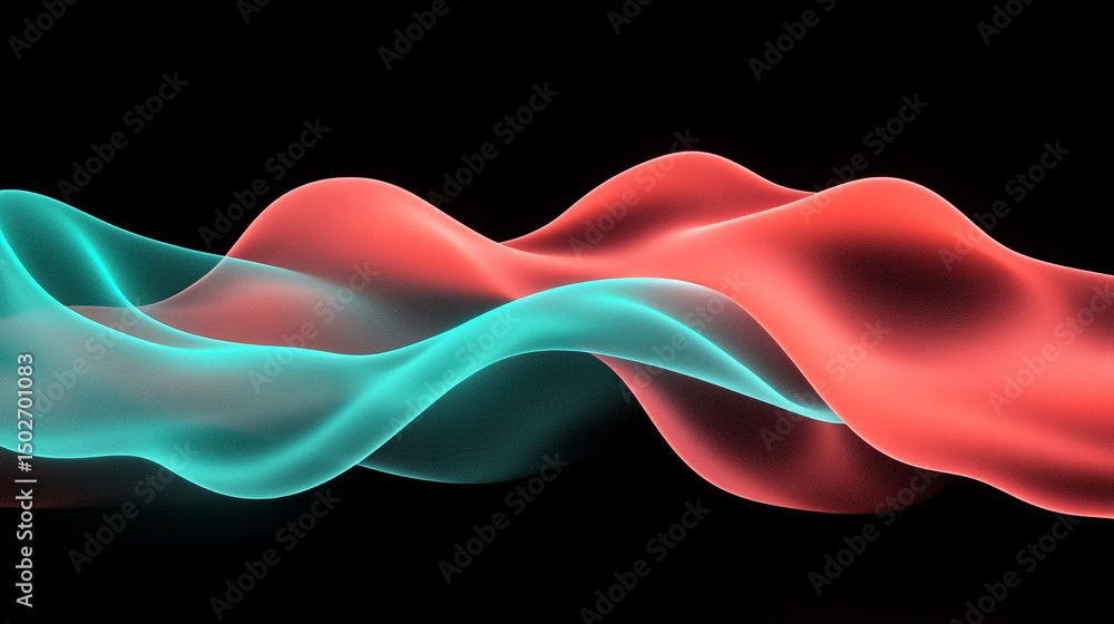 Poster abstract flowing red and blue waves on a black background art. vivid abstract flowing waves in red a