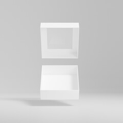 paper box packaging mockup, luxury gift box with window display, white paperboard rectangular packaging, square shape cardboard box with clear pvc window, elegent perfume packaging