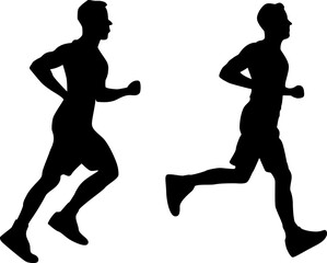 Two athletic men running silhouettes active healthy lifestyle fitness exercise sports jogging workout training endurance speed competition race