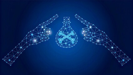 Abstract Network Hands Pointing at Poison Bottle Danger Warning Concept