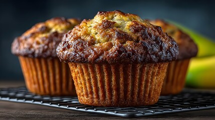 Coconut flour muffins with banana on a cooling rack
