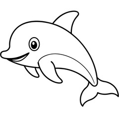 Dolphin black and white line drawing simple on white background