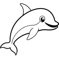 Dolphin black and white line drawing simple on white background