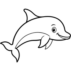 Dolphin black and white line drawing simple on white background