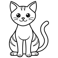 Kitten black and white line drawing simple on white background 