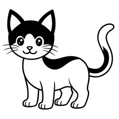 Kitten black and white line drawing simple on white background 