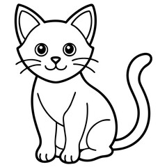Kitten black and white line drawing simple on white background 