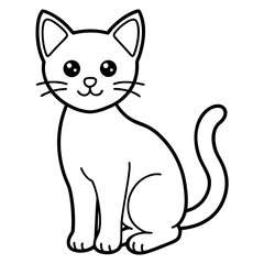 Kitten black and white line drawing simple on white background 