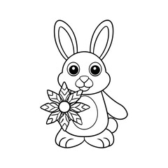 Fototapeta premium black outline printable bunny holding snowflake