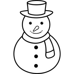 Snowman black and white line drawing simple on white background