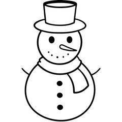 Snowman black and white line drawing simple on white background
