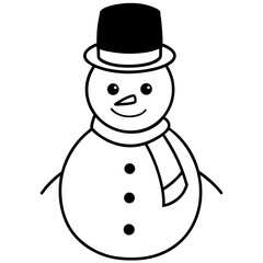 Snowman black and white line drawing simple on white background