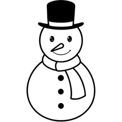 Snowman black and white line drawing simple on white background