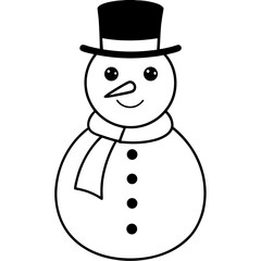 Snowman black and white line drawing simple on white background