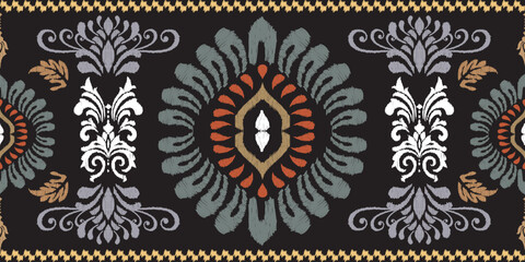 Elegant damask embroidery design with floral patterns, Ikat embroidery style abstract embroidery design for texture, fabric, clothing, wrapping, decoration.