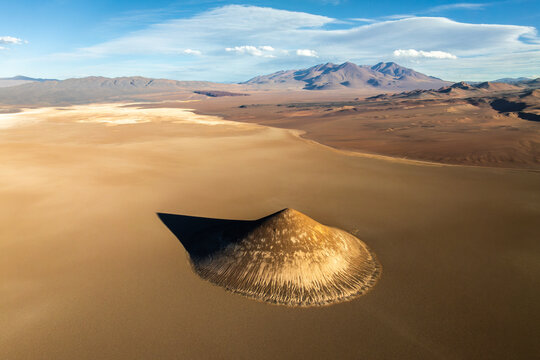 Aerial view of Cono de Arita in vast desert landscape