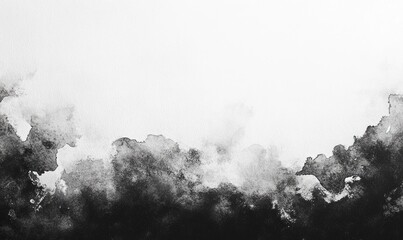 Black and white watercolor abstract painting with clouds