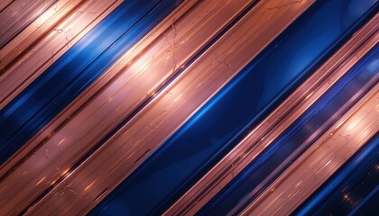 Abstract Diagonal Copper and Blue Metallic Ribs with Subtle Crac