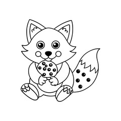Obraz premium black outline printable fox with christmas gift