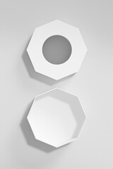 Octagon shape paper box mockup, luxury gift box with window display, white paperboard rectangular packaging, octagonal cardboard box with clear pvc window, elegent perfume packaging